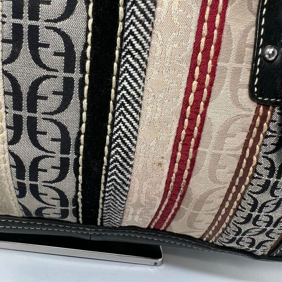 FOSSIL Bag Women's Leather Suede Textile Patchwork Logo Striped Shoulder Purse - Picture 7 of 14